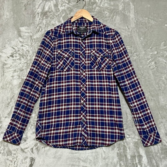 Triumph Motorcycles Tops - Triumph Motorcycles Womens Flannel Shirt Sz S Blue Plaid Button Up Biker Cotton